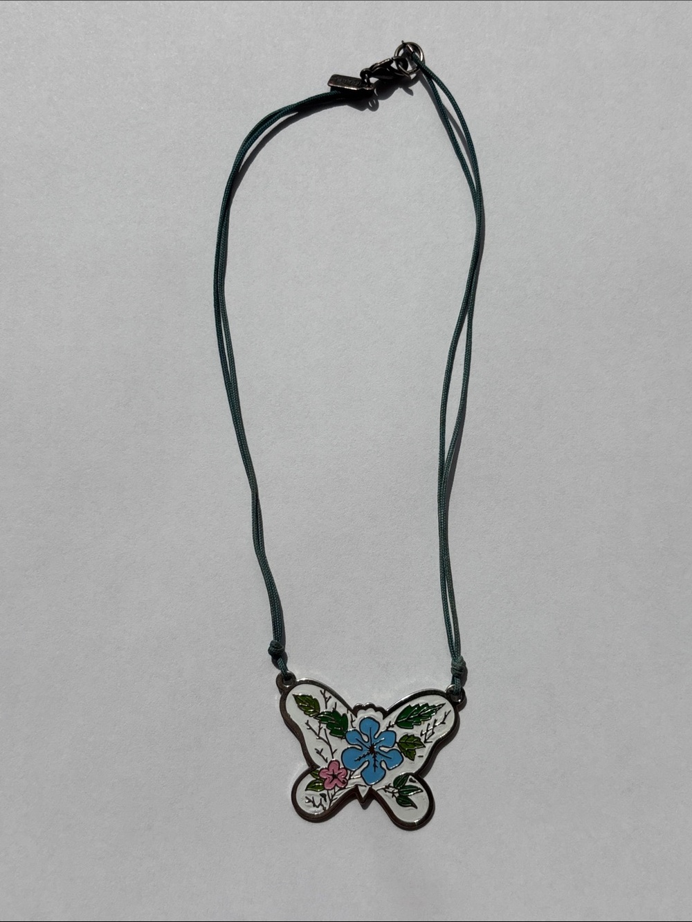 Rachel Green Cord Butterfly Necklace with Blue and Pink Accents